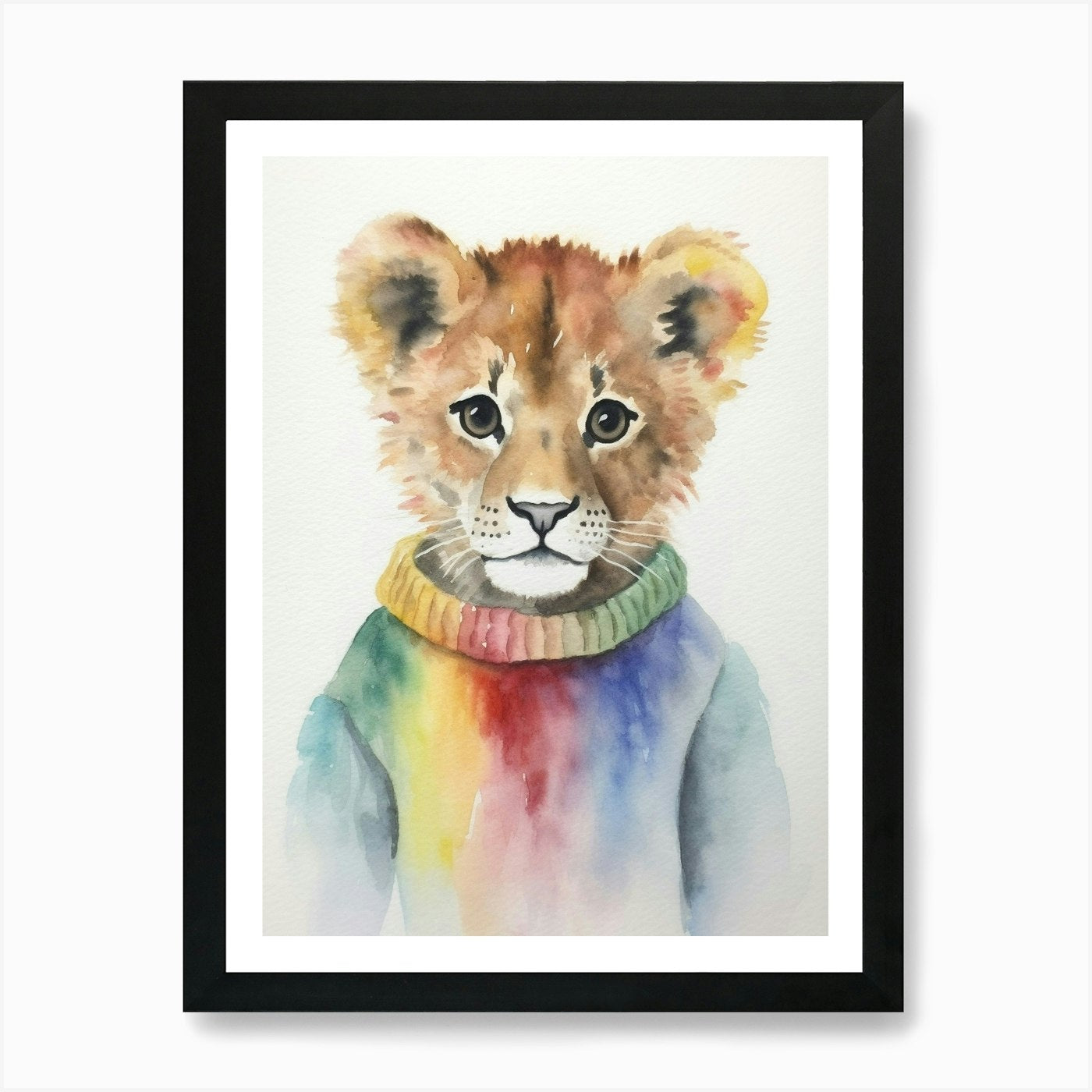 Baby Animal Watercolour Lion 1 Art Framed Wall Art Poster Canvas Print Picture