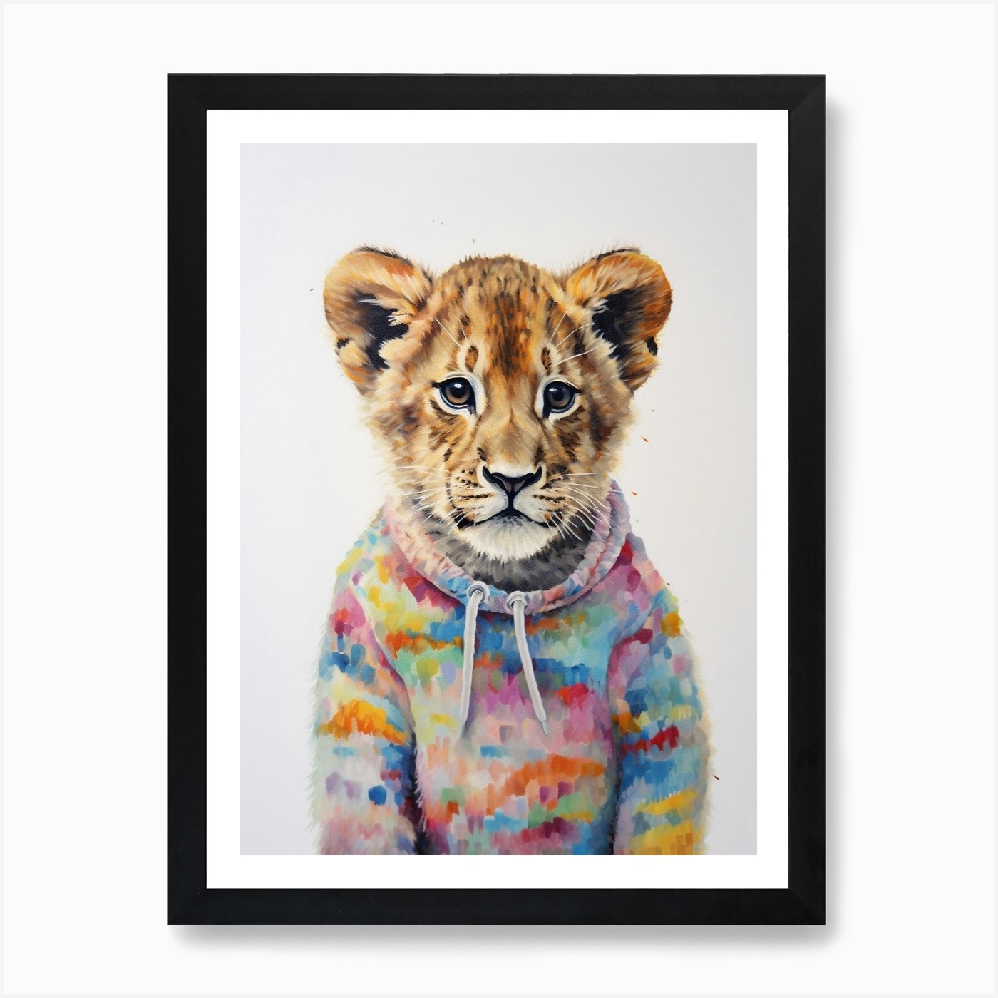 Baby Animal Wearing Sweater Lion 4 Framed Wall Art Poster Canvas Print Picture