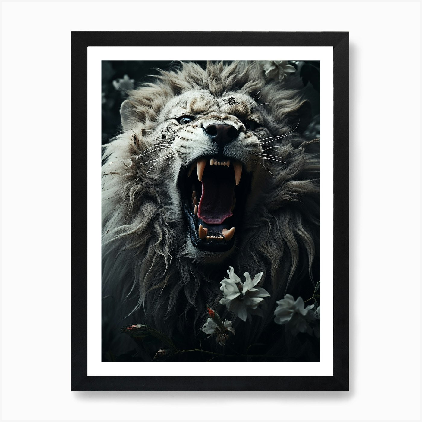 White lion wild roar Art Print Framed Wall Art Poster Canvas Print Picture