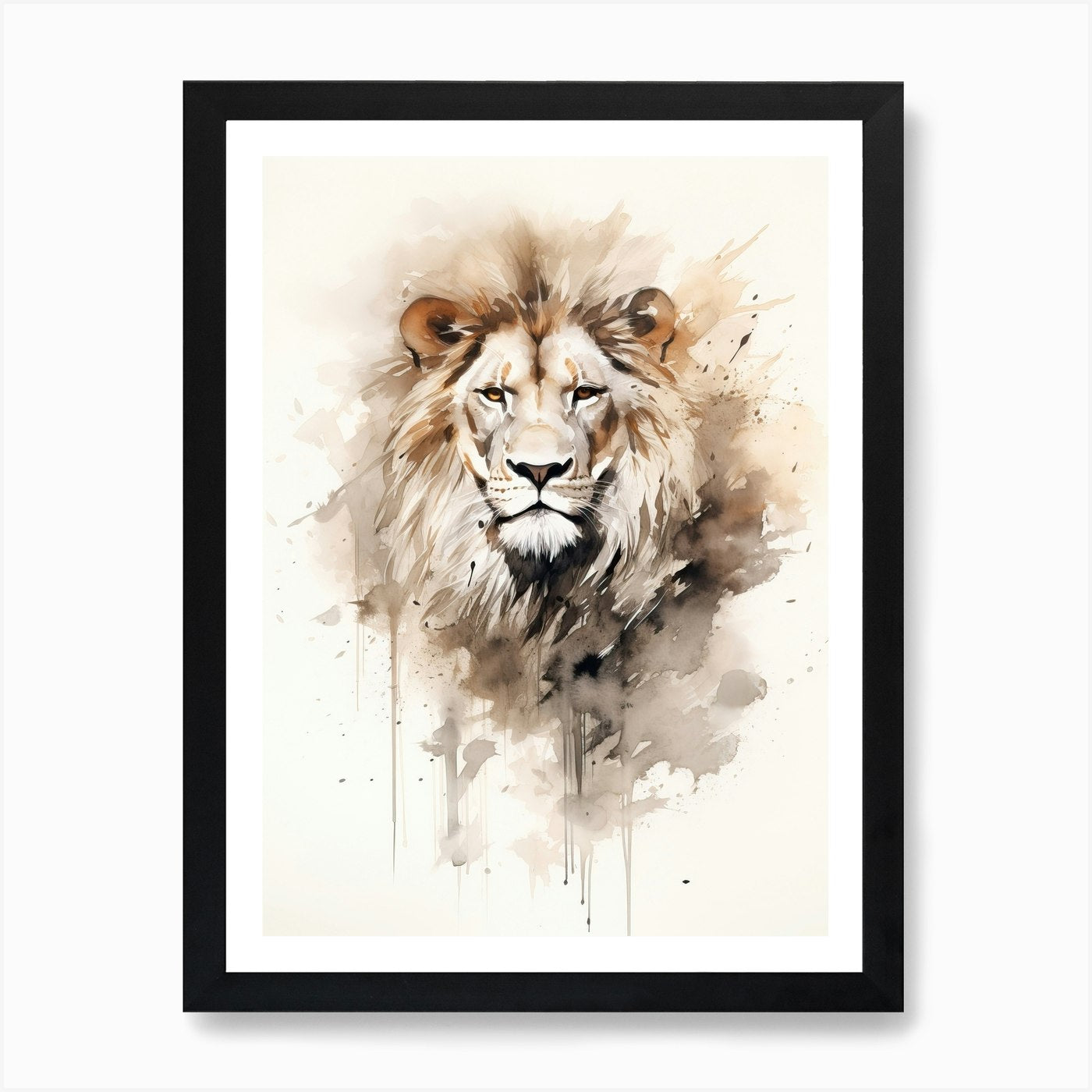 Lion Art Painting Wash Paint Style Framed Wall Art Poster Canvas Print Picture