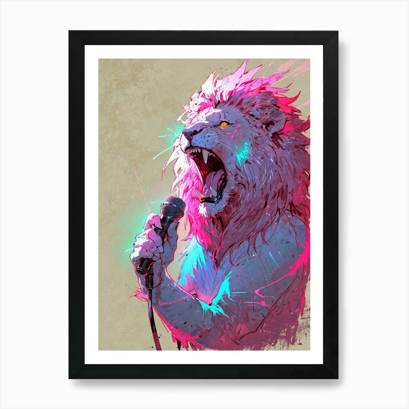 Lion Singing Art Print Framed Wall Art Poster Canvas Print Picture