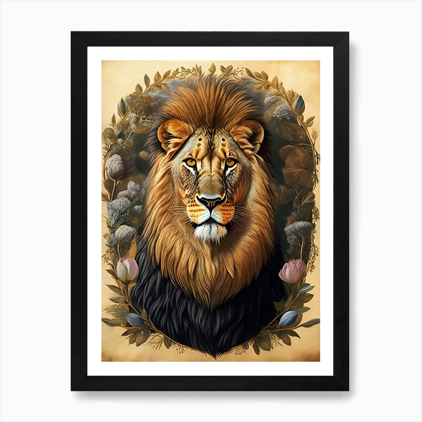 Lion Portrait Art Print Framed Wall Art Poster Canvas Print Picture
