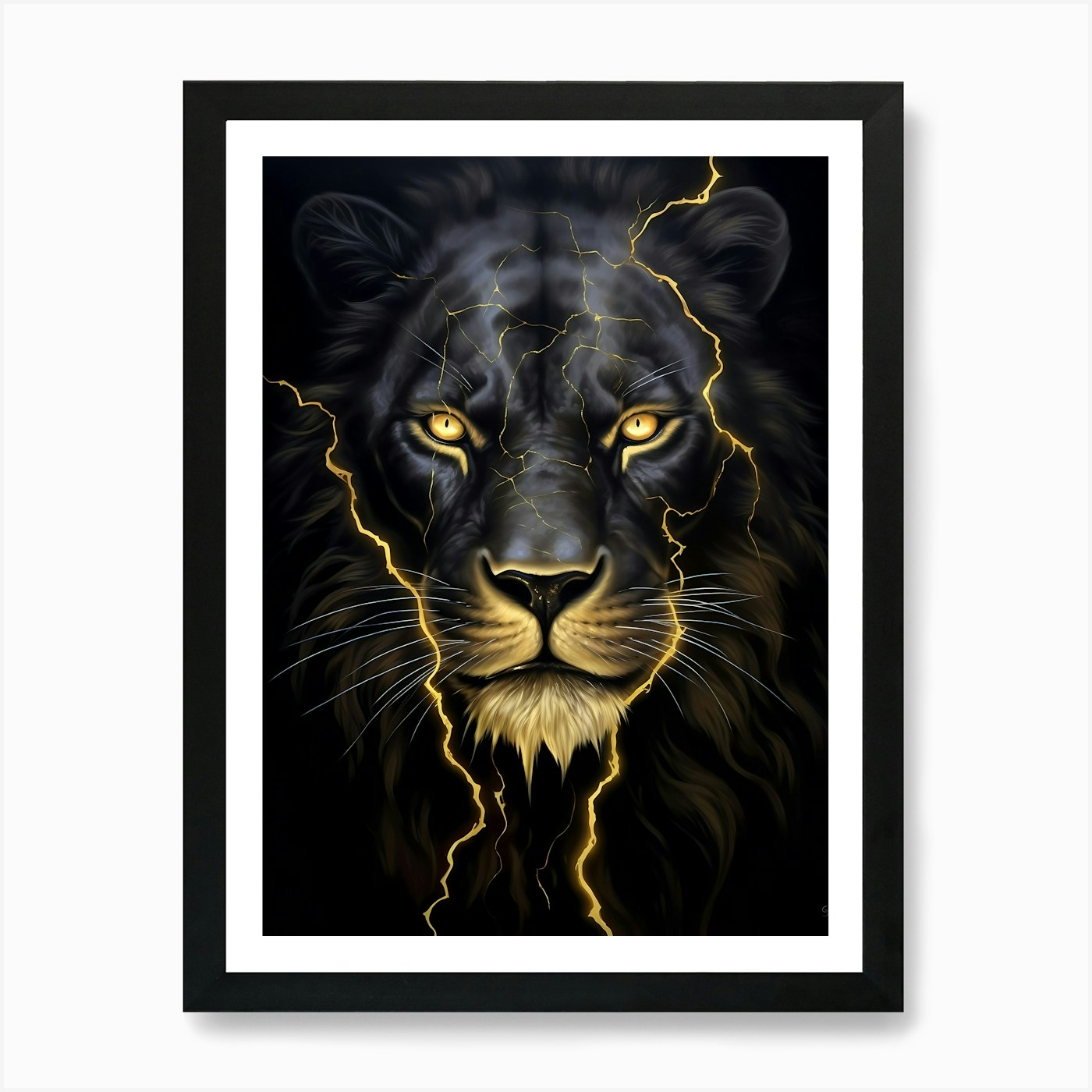 Lightning Lion Art Print Framed Wall Art Poster Canvas Print Picture