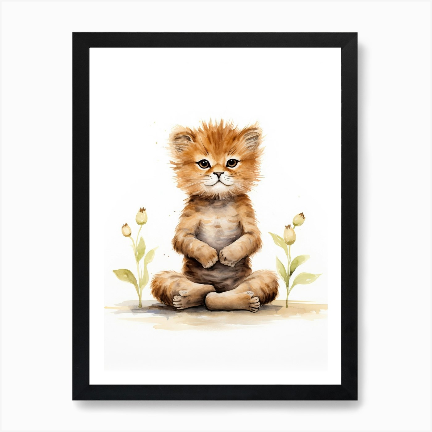 Practicing Yoga Watercolour Lion Ar Framed Wall Art Poster Canvas Print Picture