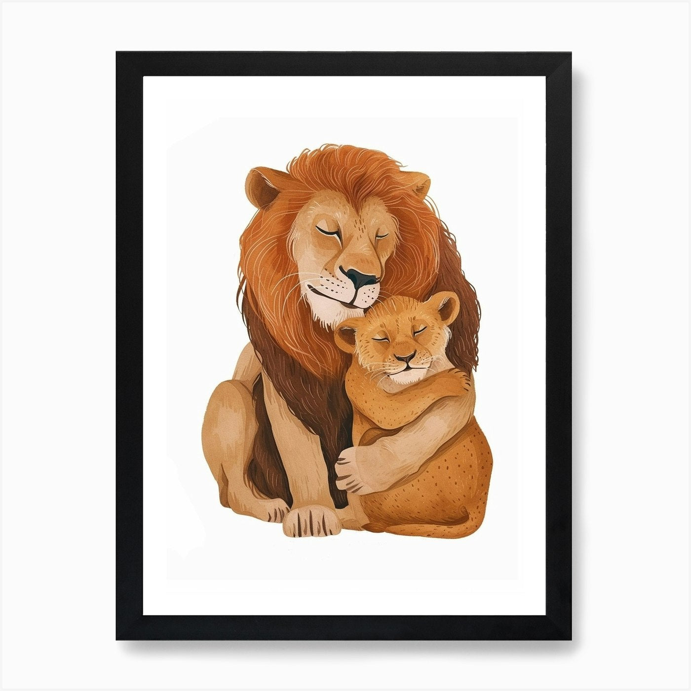 Barbary Lion Family Bonding Clipart Framed Wall Art Poster Canvas Print Picture