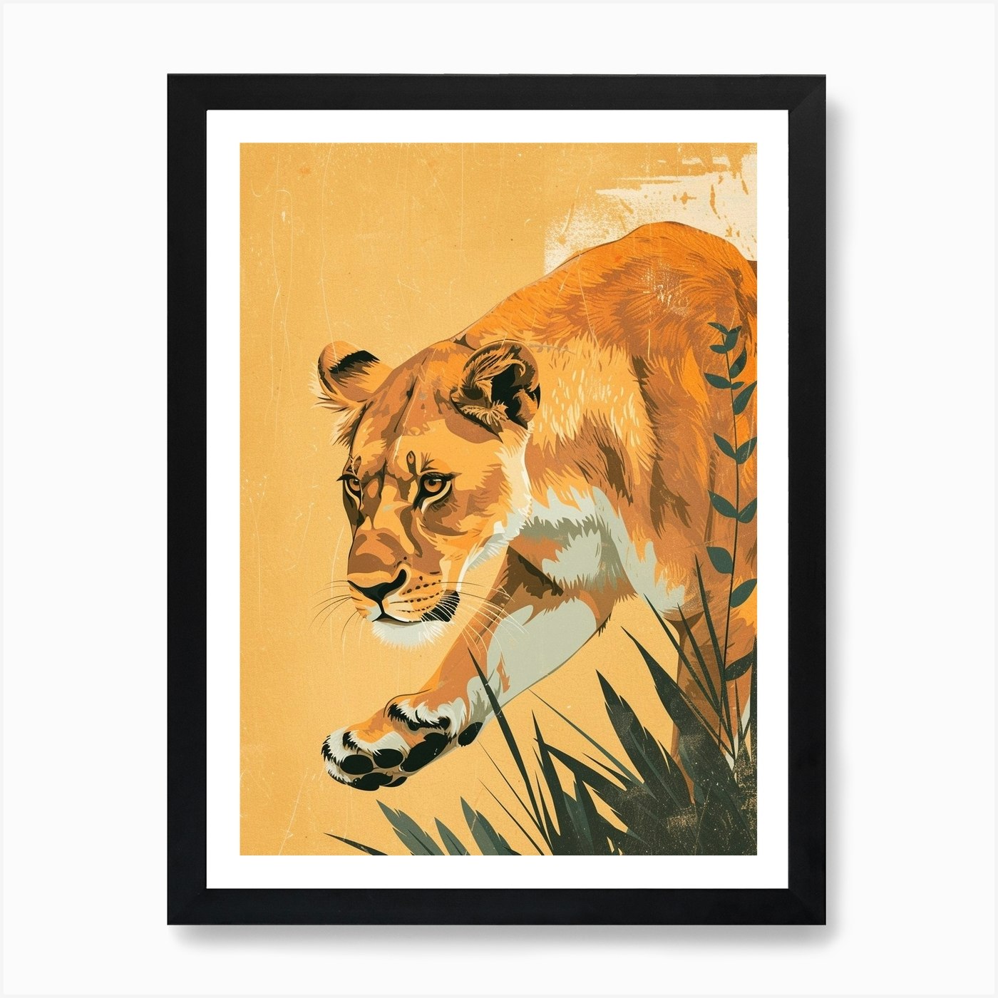 African Lion Lioness On The Prowl I Framed Wall Art Poster Canvas Print Picture