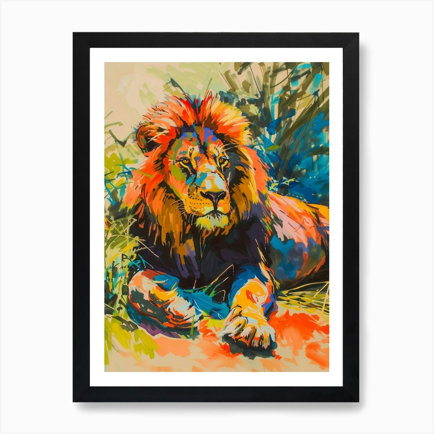Masai Lion Resting In The Sun Fauvi Framed Wall Art Poster Canvas Print Picture
