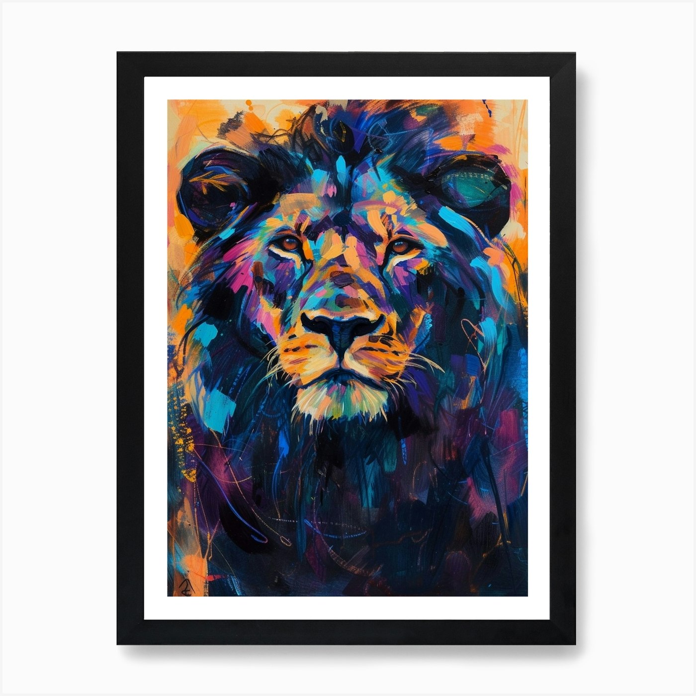 Black Lion Symbolic Imagery Fauvist Framed Wall Art Poster Canvas Print Picture