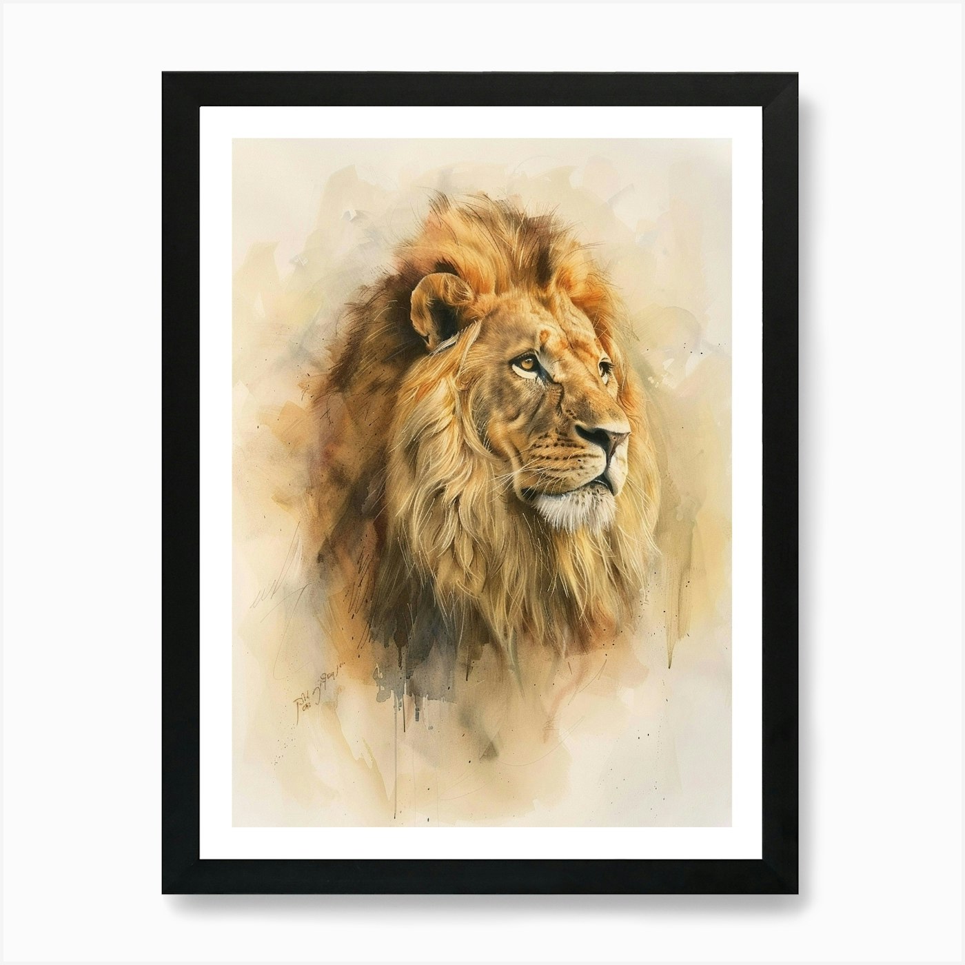 Lion Pastel Watercolour 1 Art Print Framed Wall Art Poster Canvas Print Picture
