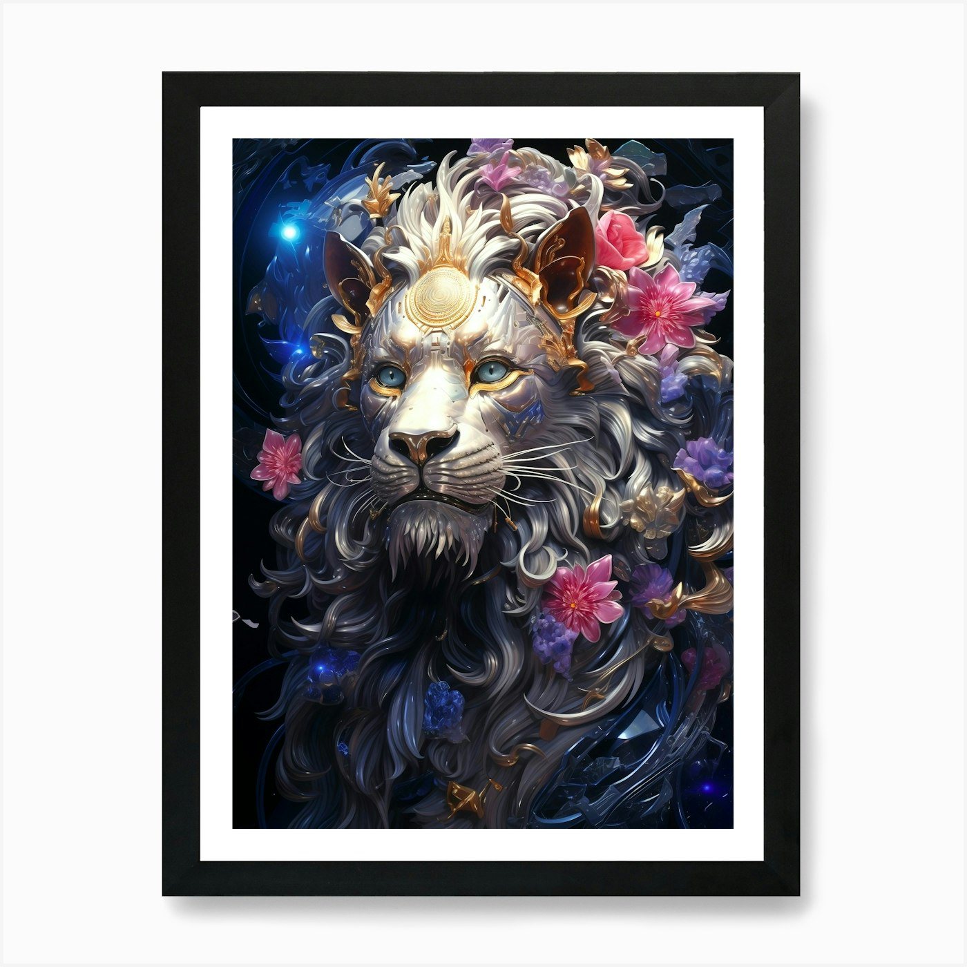 Lion Space Galaxy Art Print Framed Wall Art Poster Canvas Print Picture
