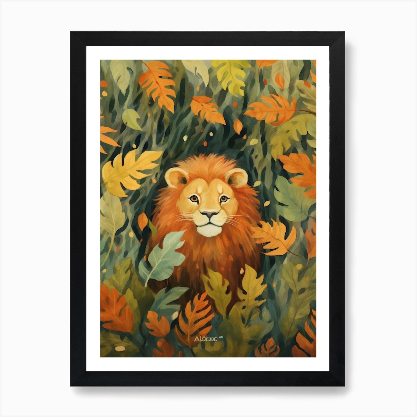 Lion In The Jungle Watercolour 3 Ar Framed Wall Art Poster Canvas Print Picture