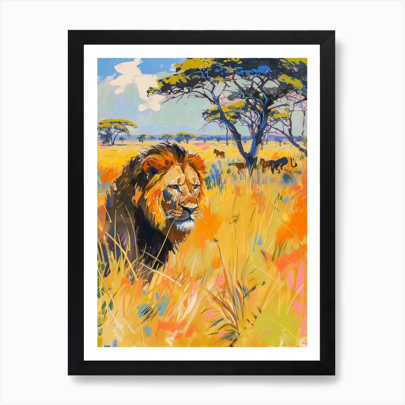Southwest African Lion Hunting In T Framed Wall Art Poster Canvas Print Picture
