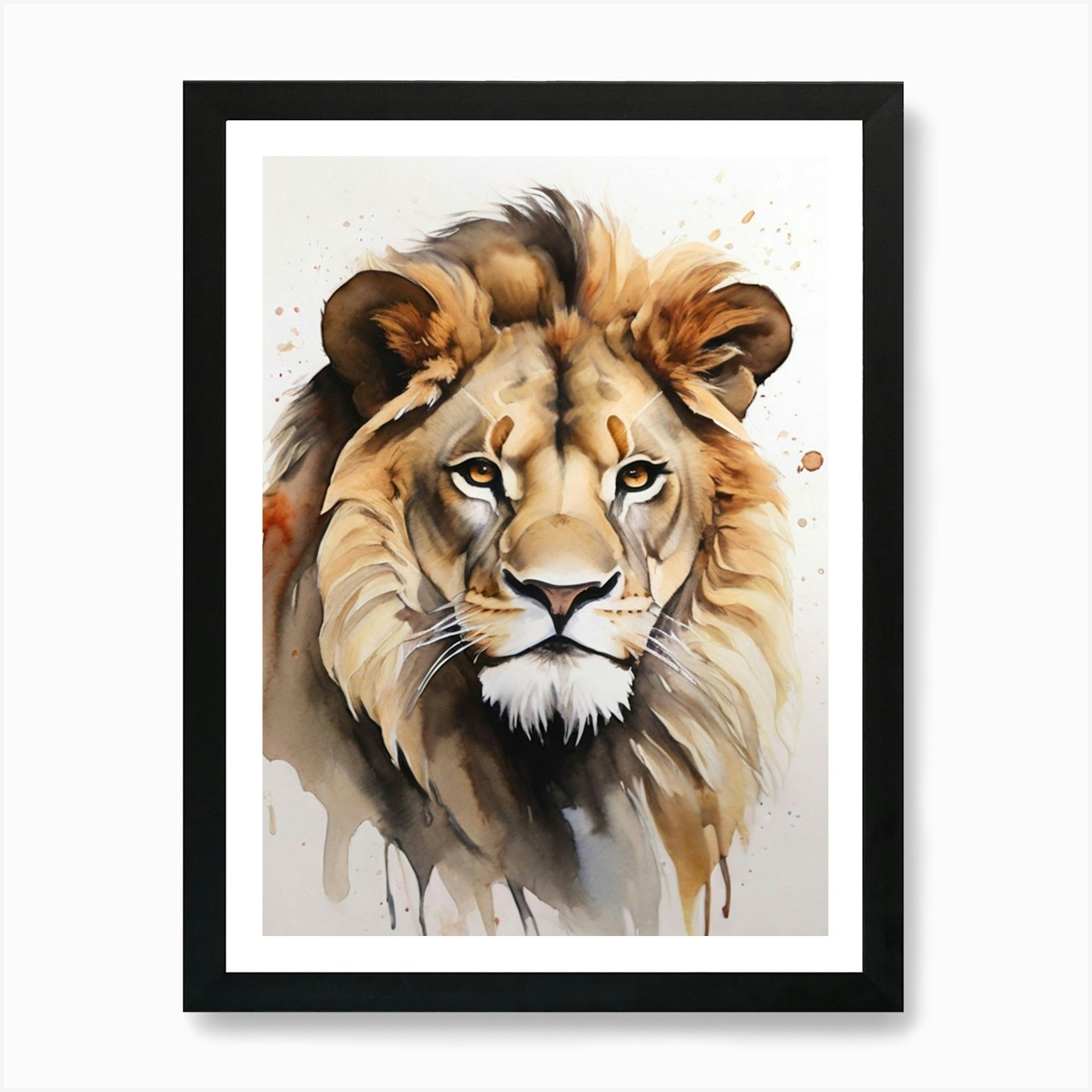 Lion Watercolor Painting 2 Art Prin Framed Wall Art Poster Canvas Print Picture