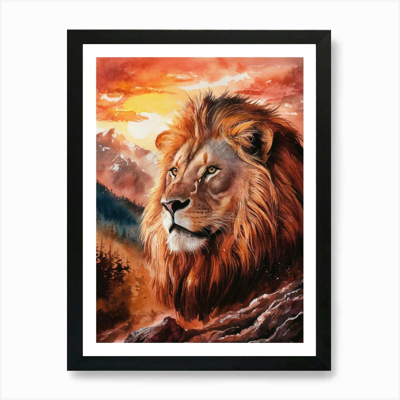 Lion At Sunset Art Print Framed Wall Art Poster Canvas Print Picture