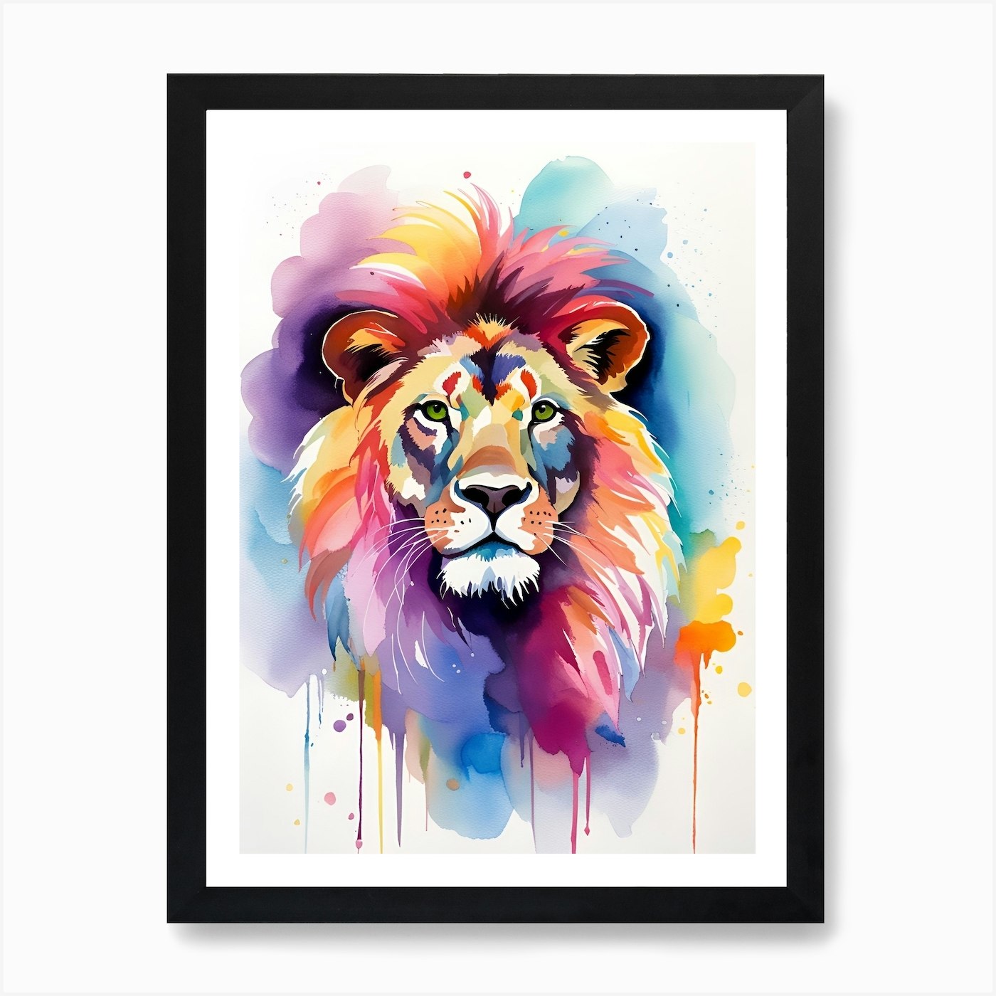 Lion Watercolor Painting 2 Art Prin Framed Wall Art Poster Canvas Print Picture
