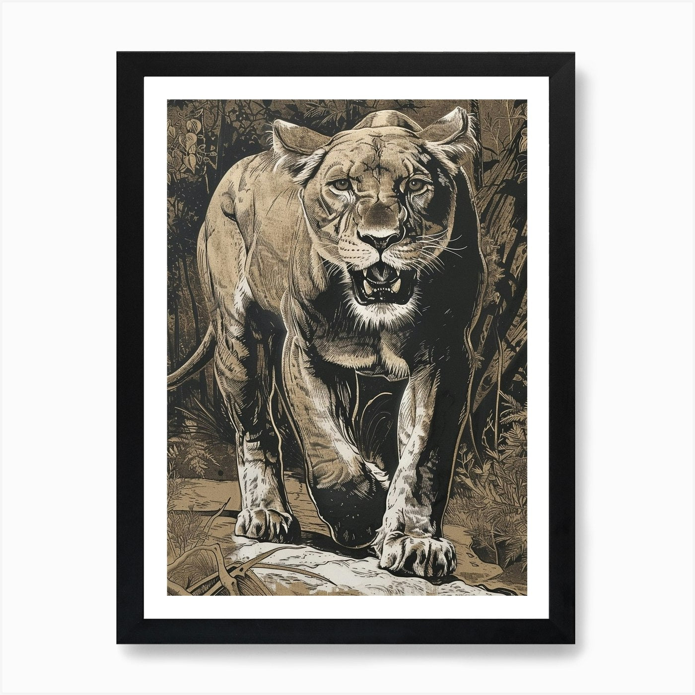 Barbary Lion Relief Illustration Li Framed Wall Art Poster Canvas Print Picture
