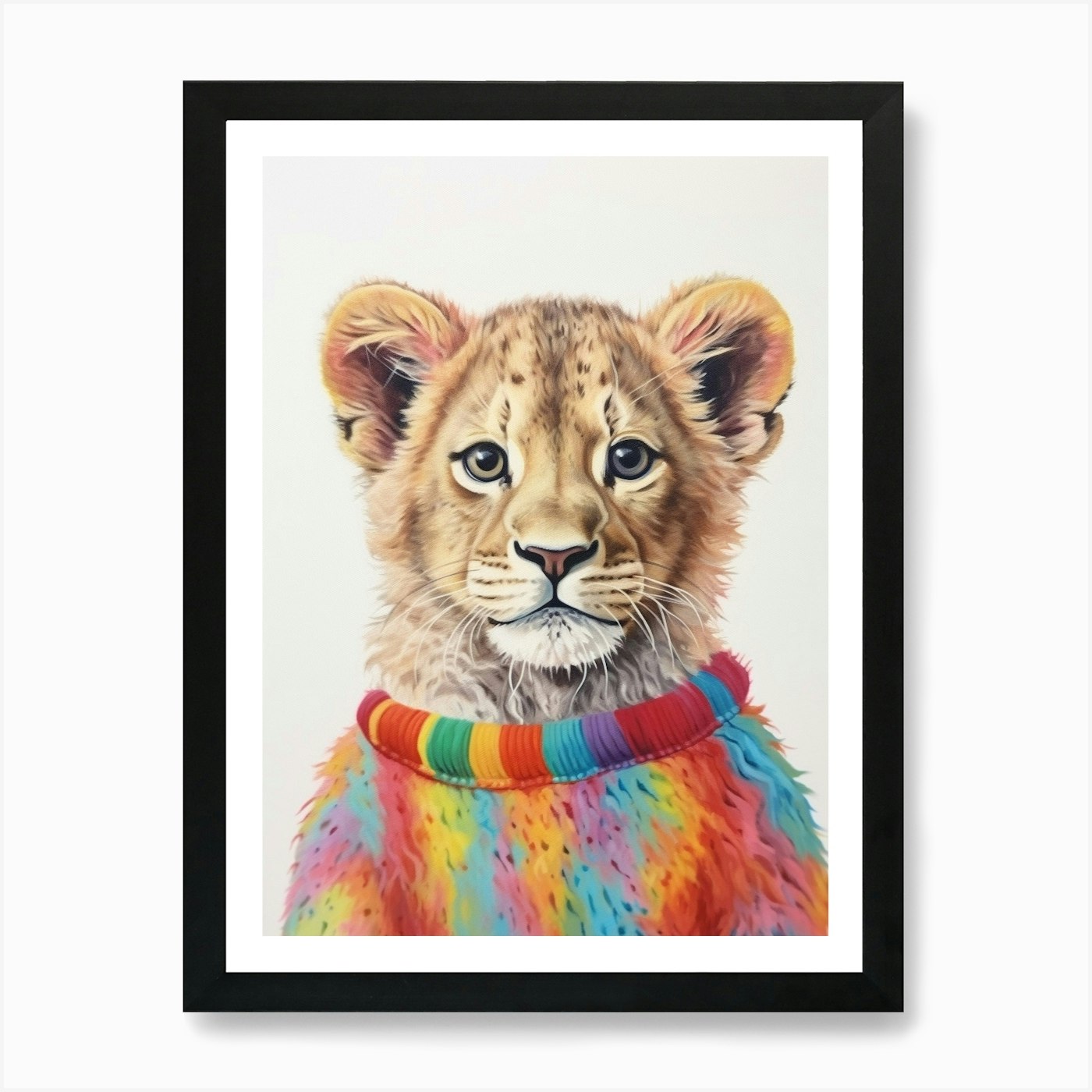 Baby Animal Wearing Sweater Lion 2 Framed Wall Art Poster Canvas Print Picture