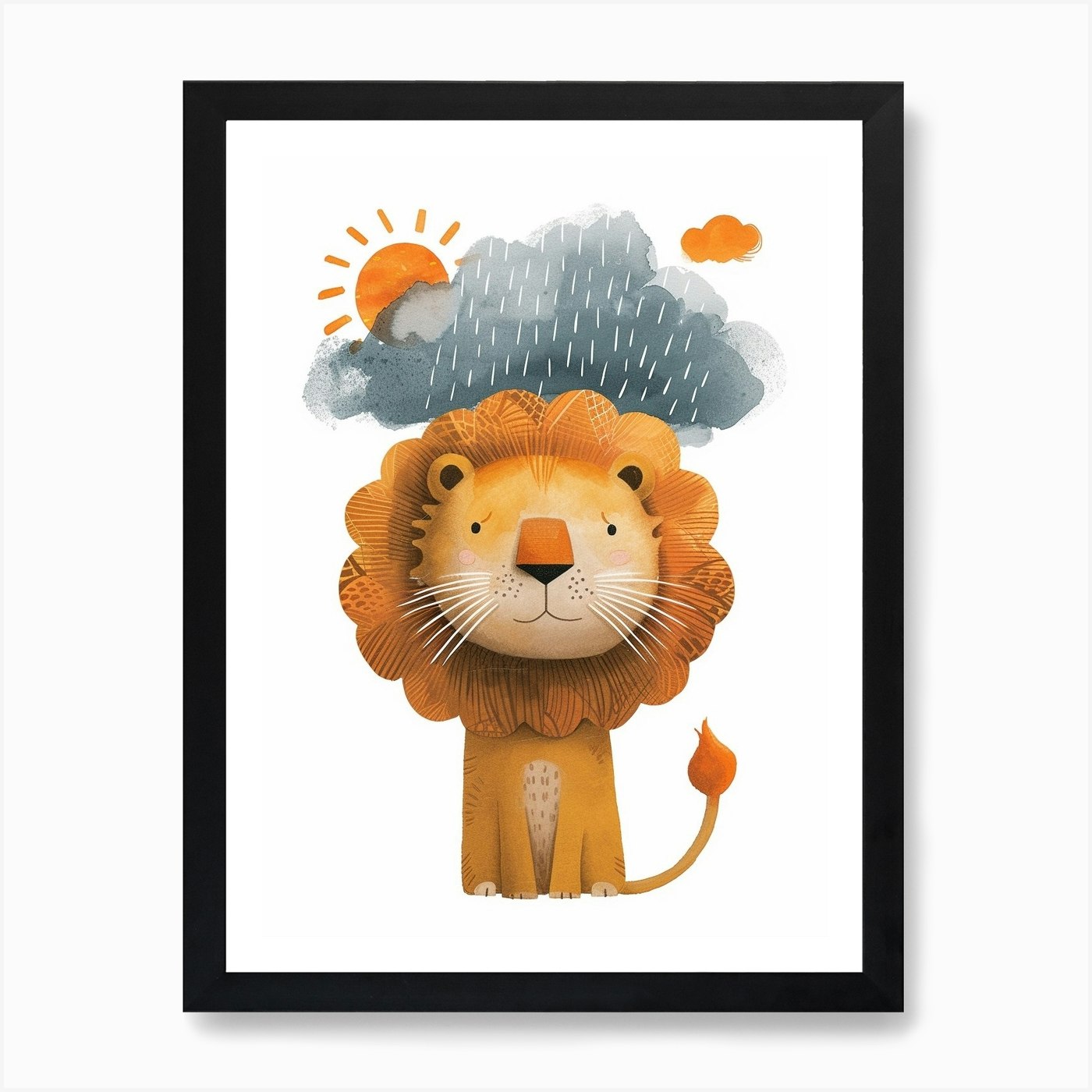 African Lion Facing A Storm Clipart Framed Wall Art Poster Canvas Print Picture