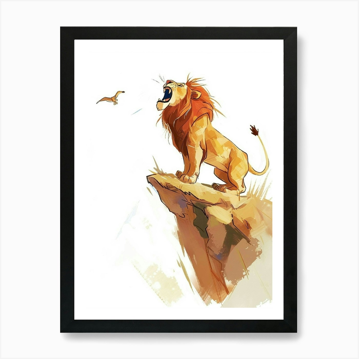 African Lion Roaring On A Cliff Cli Framed Wall Art Poster Canvas Print Picture