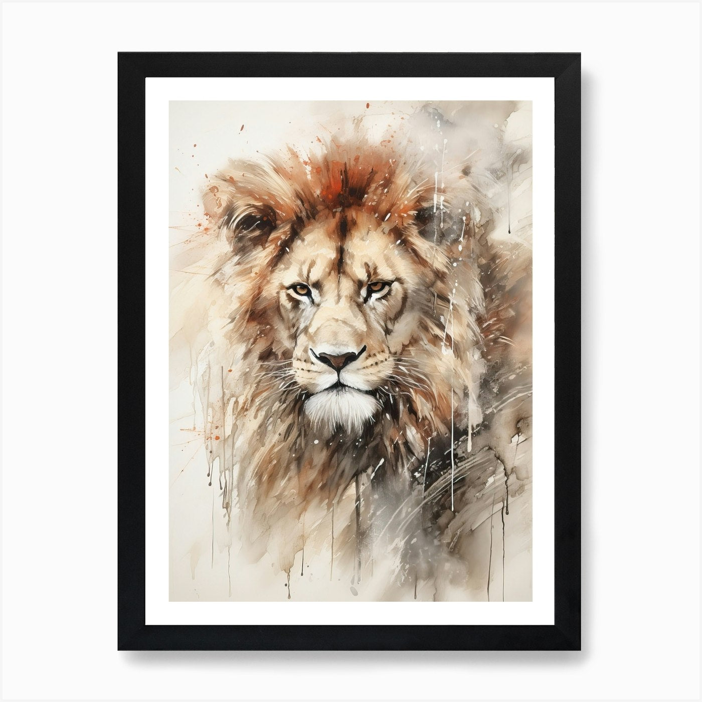 Lion Art Painting Chinese Brush Pai Framed Wall Art Poster Canvas Print Picture