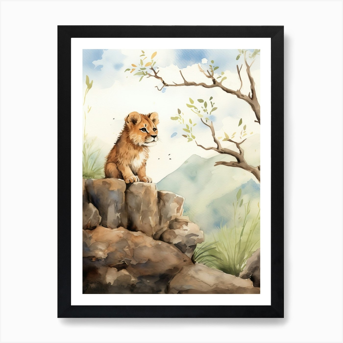 Birthwatching Watercolour Lion Art Framed Wall Art Poster Canvas Print Picture