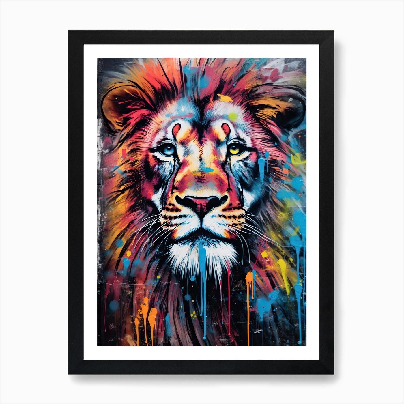 Lion Art Painting Street Art Style Framed Wall Art Poster Canvas Print Picture