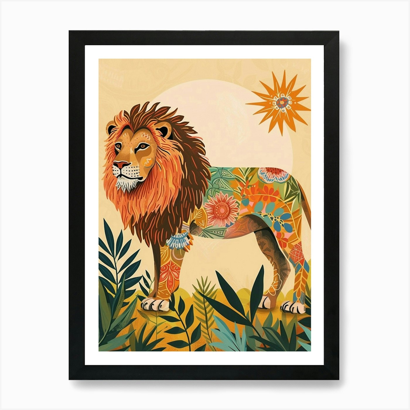 Barbary Lion Panthera Symbolic Imag Framed Wall Art Poster Canvas Print Picture