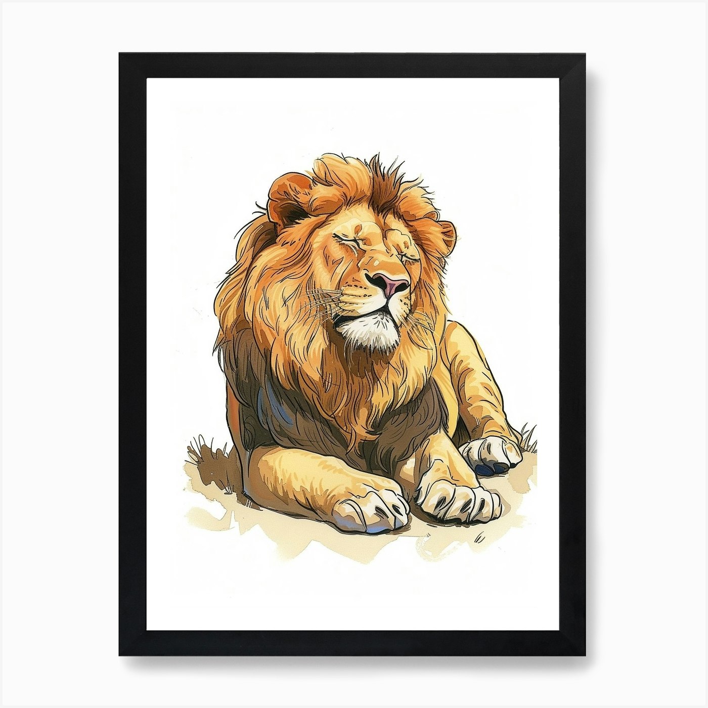African Lion Resting In The Sun Cli Framed Wall Art Poster Canvas Print Picture