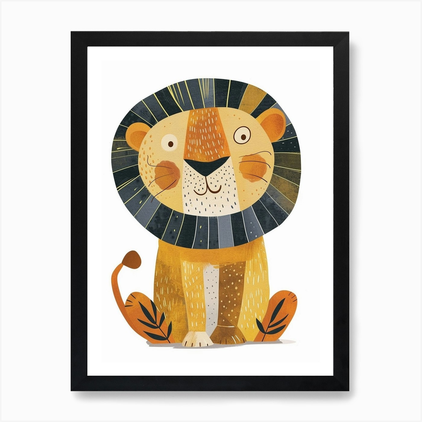 Barbary Lion Night Hunt Clipart 1 A Framed Wall Art Poster Canvas Print Picture