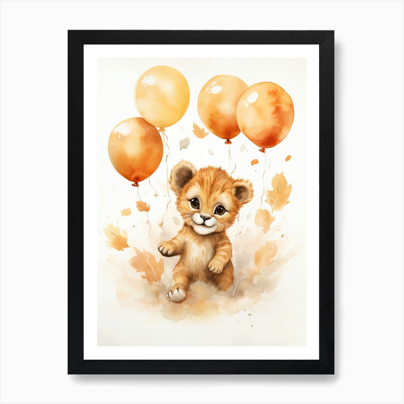Lion Flying With Autumn Fall Pumpki Framed Wall Art Poster Canvas Print Picture