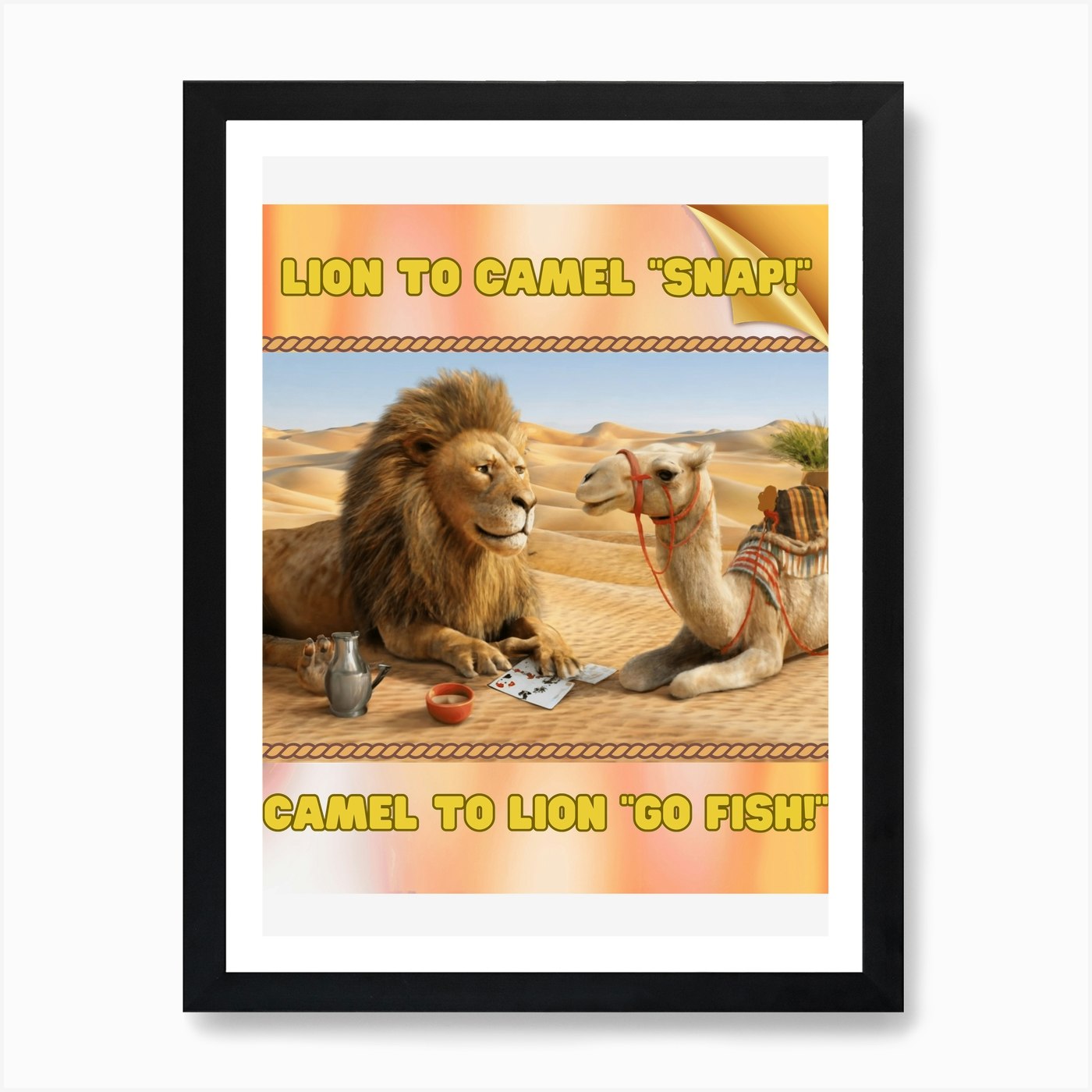 Lion and Camel Card Game Art Print Framed Wall Art Poster Canvas Print Picture