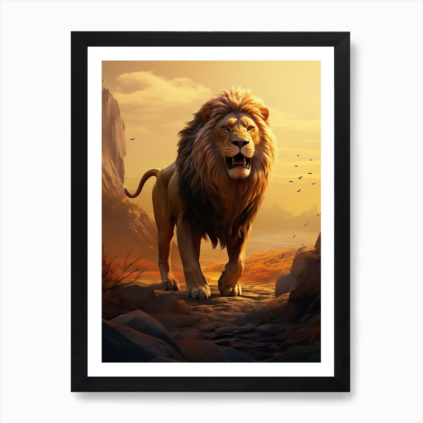 Lion Art Painting Digital Style 3 A Framed Wall Art Poster Canvas Print Picture