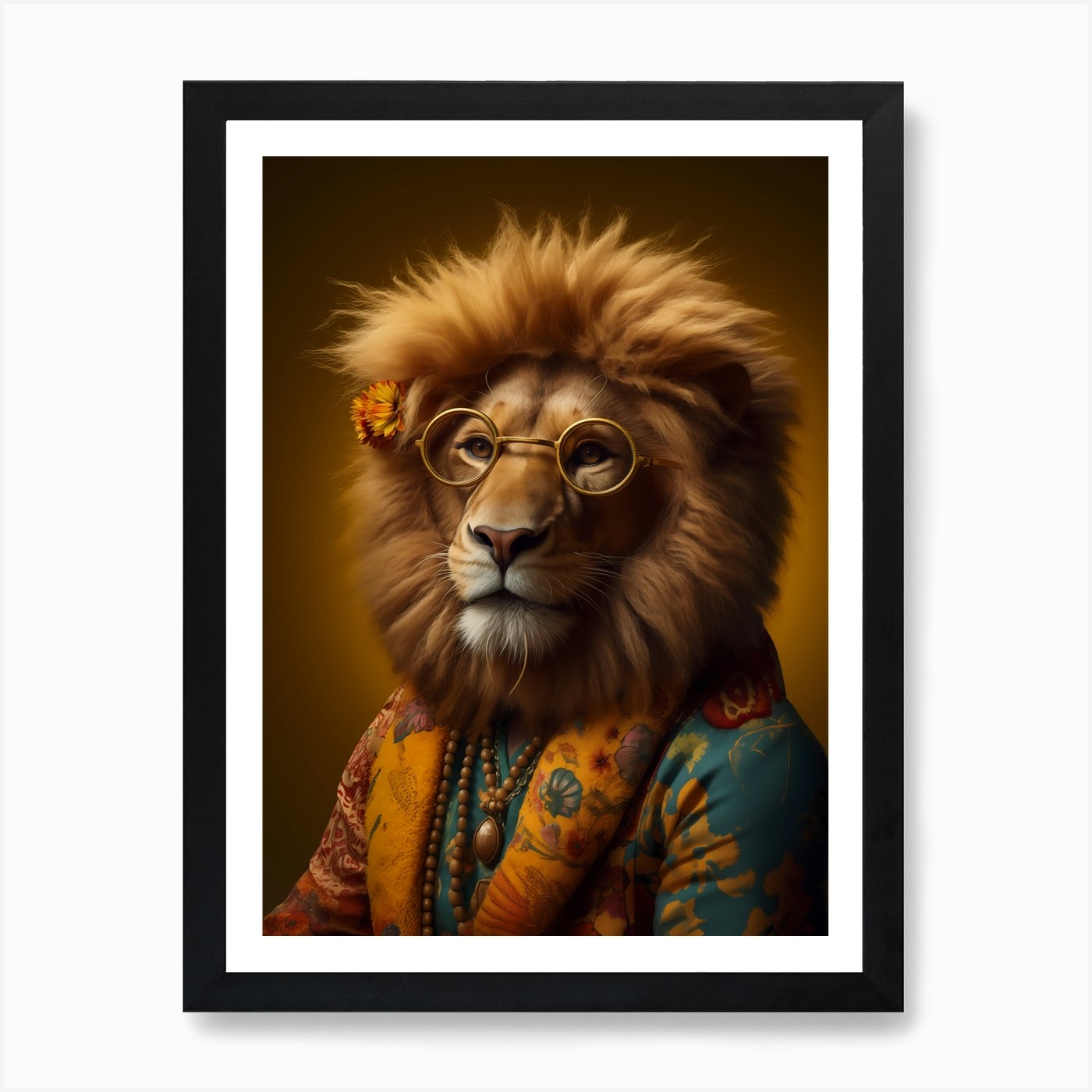 Lion Wearing Glasses Art Print Framed Wall Art Poster Canvas Print Picture