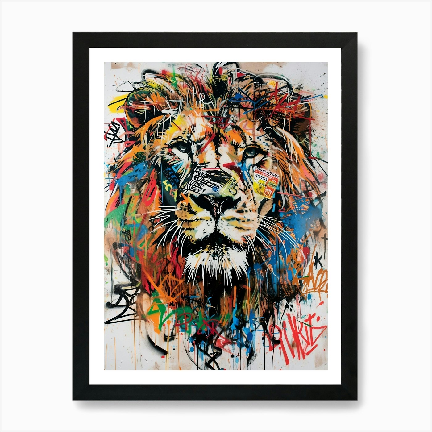 Lion Graffiti Art Print Framed Wall Art Poster Canvas Print Picture