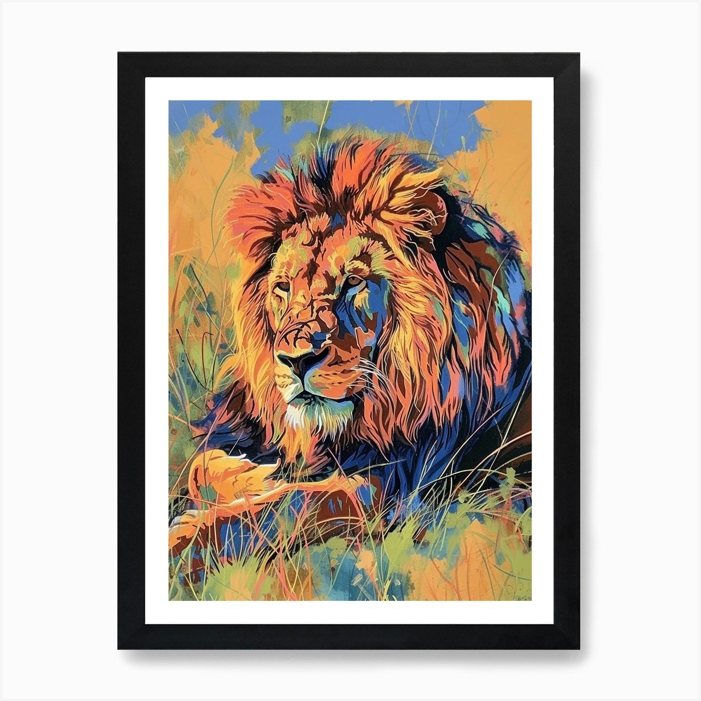Masai Lion Symbolic Imagery Fauvist Framed Wall Art Poster Canvas Print Picture