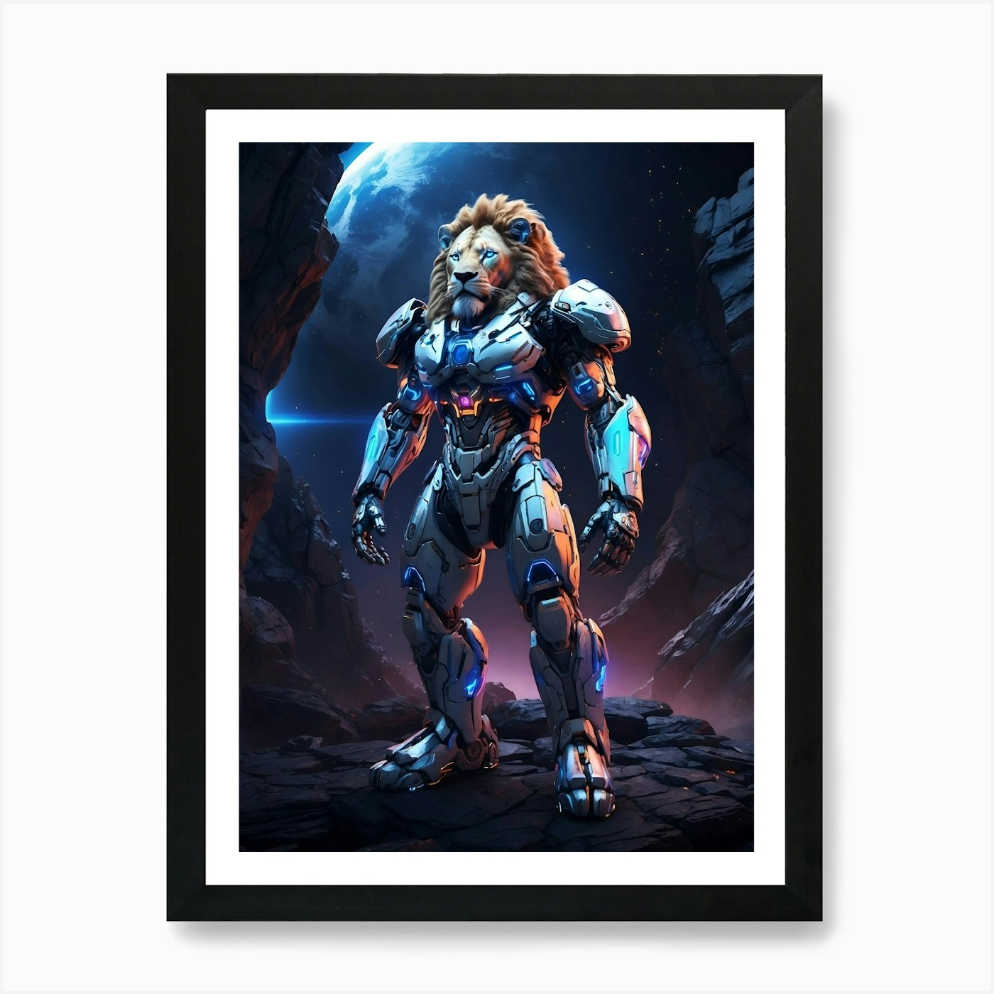 Lion In Cyborg Body #4 Art Print Framed Wall Art Poster Canvas Print Picture