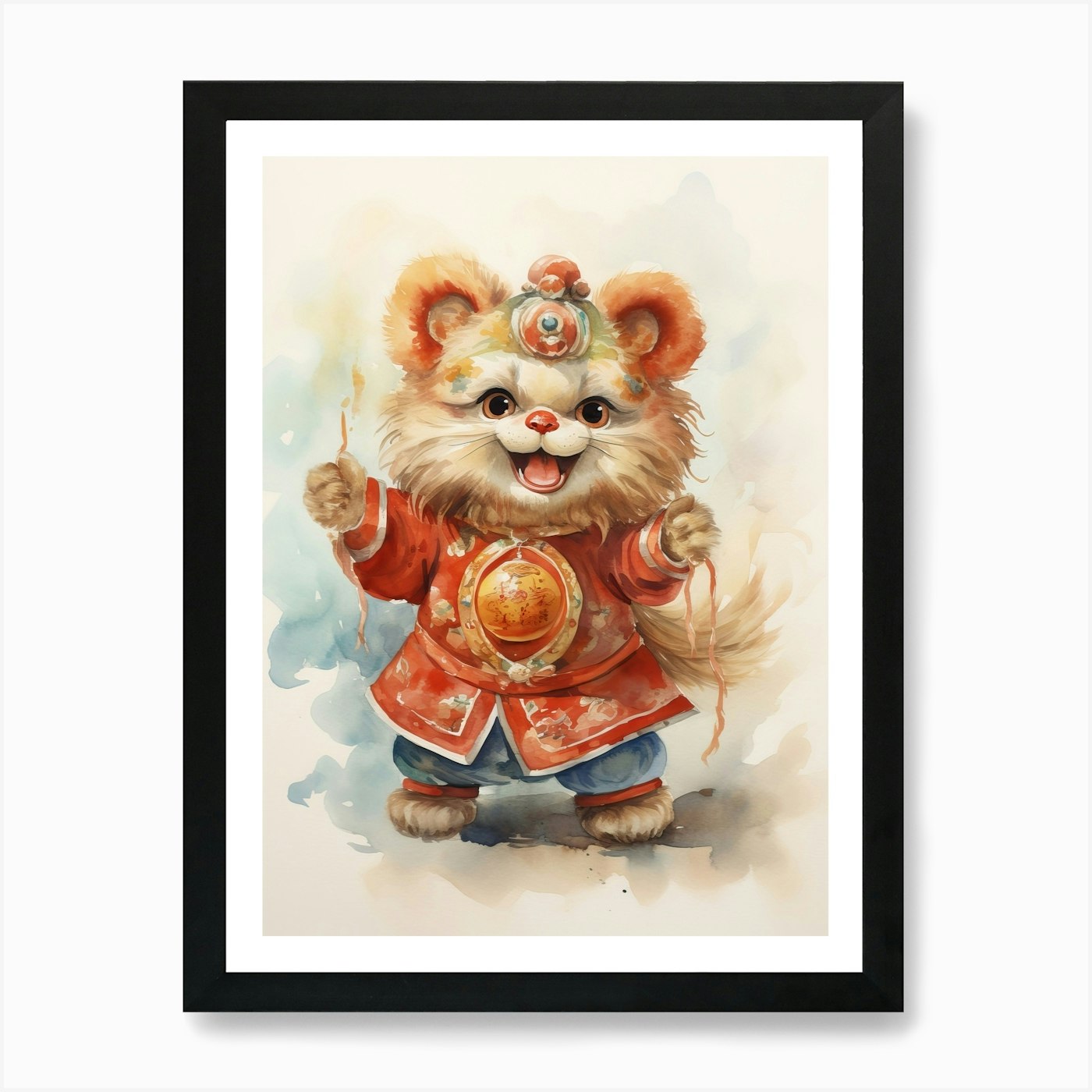 Dancing Watercolour Lion Art Painti Framed Wall Art Poster Canvas Print Picture