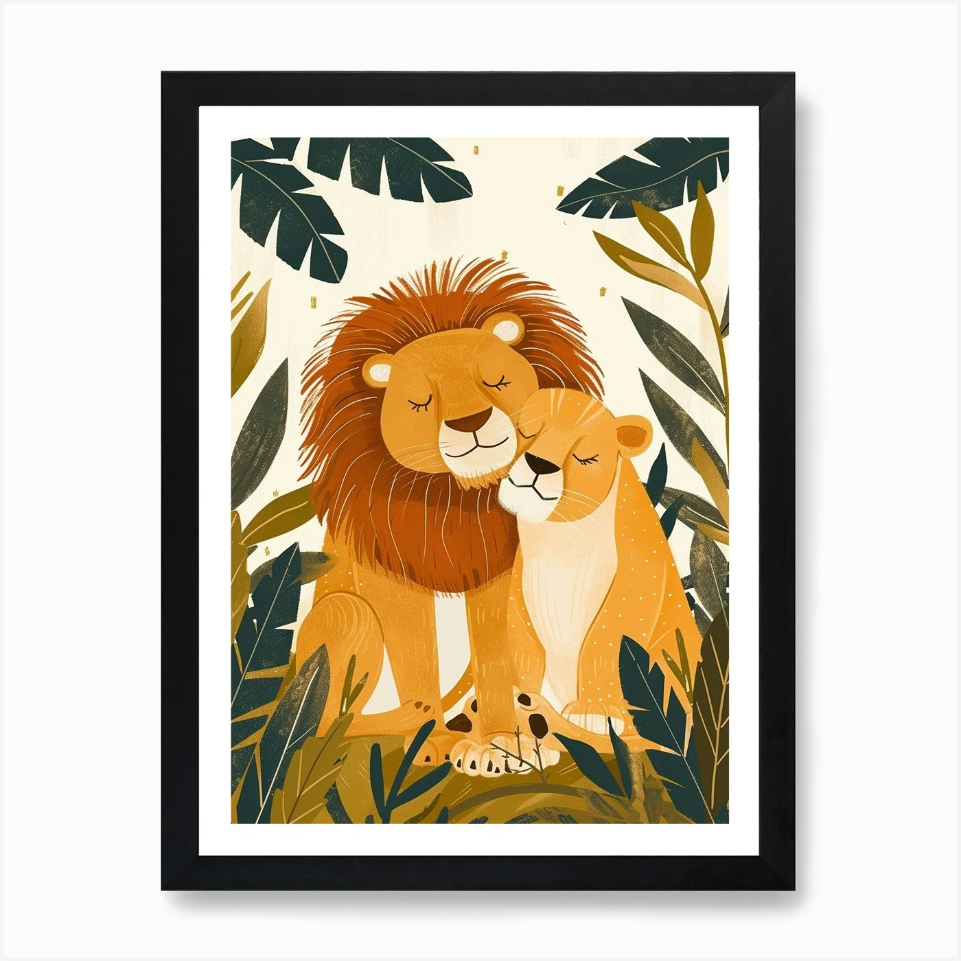 African Lion Rituals Illustration 3 Framed Wall Art Poster Canvas Print Picture
