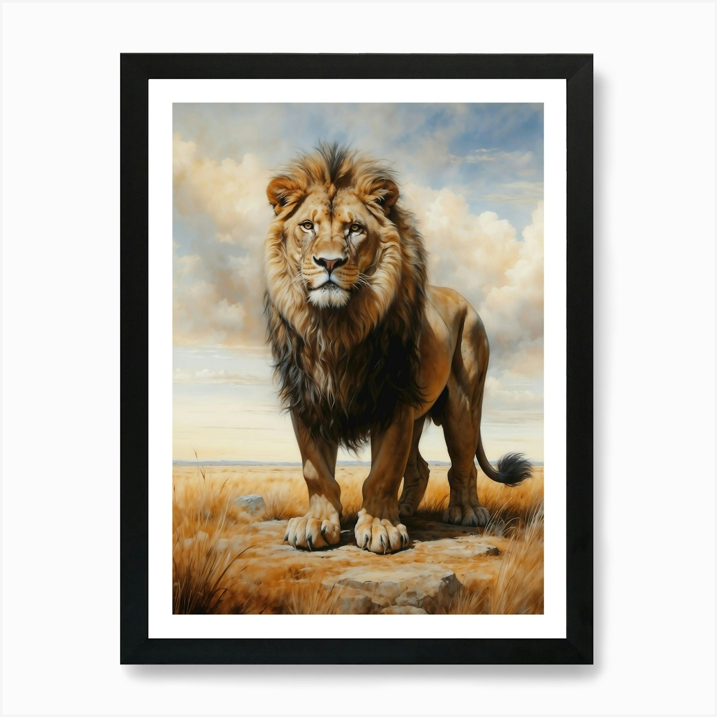 Lion on the Prowl Chalk Style Art P Framed Wall Art Poster Canvas Print Picture