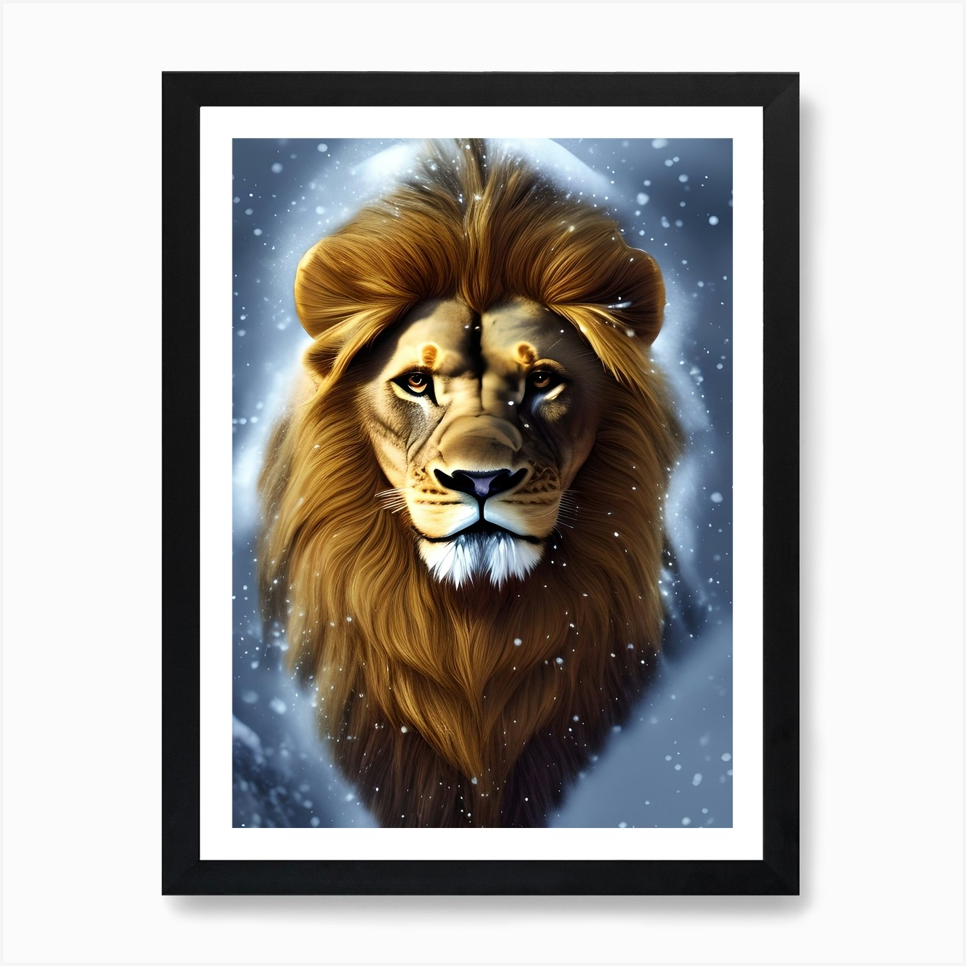 Lion In The Snow Art Print Framed Wall Art Poster Canvas Print Picture