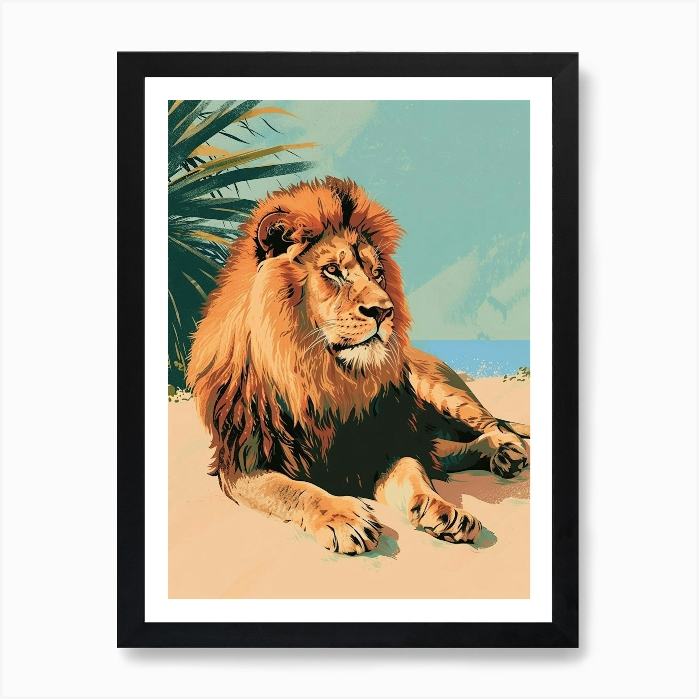 Barbary Lion Resting In The Sun Ill Framed Wall Art Poster Canvas Print Picture