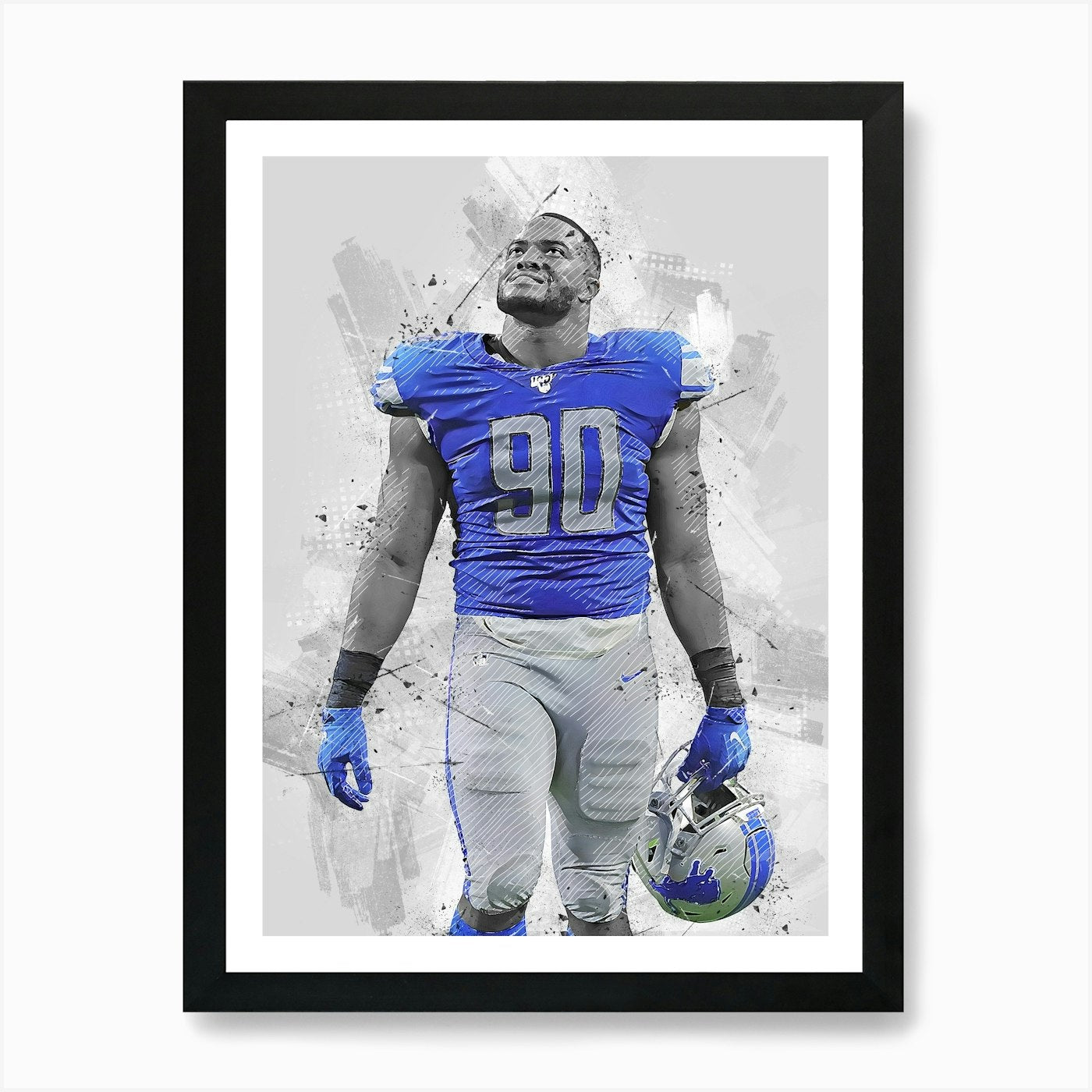 Trey Flowers Detroit Lions Art Prin Framed Wall Art Poster Canvas Print Picture