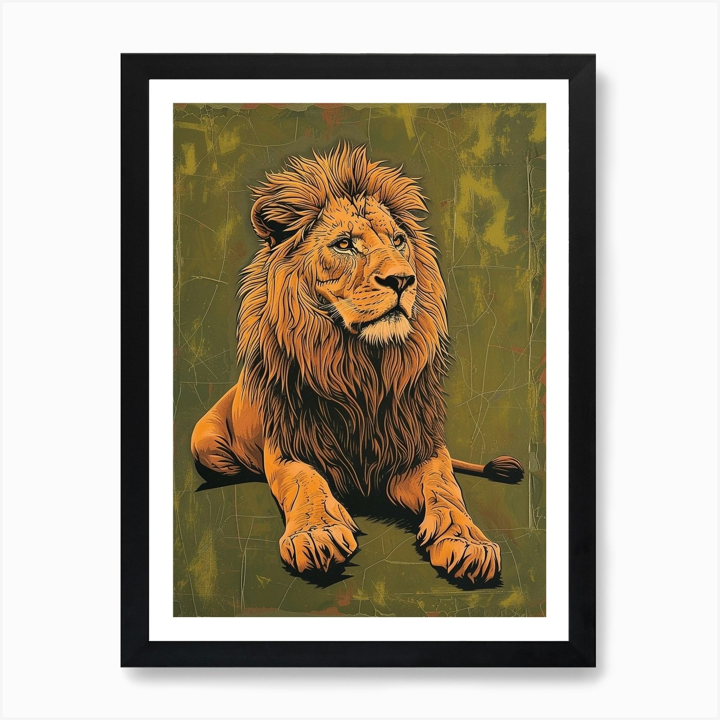 Barbary Lion Relief Illustration Ma Framed Wall Art Poster Canvas Print Picture