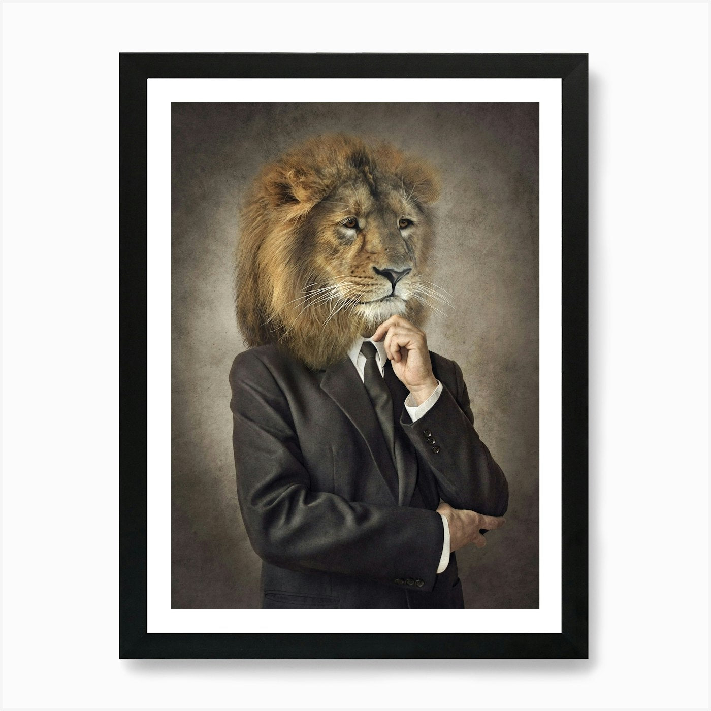 Businessman With Lion Head Art Prin Framed Wall Art Poster Canvas Print Picture