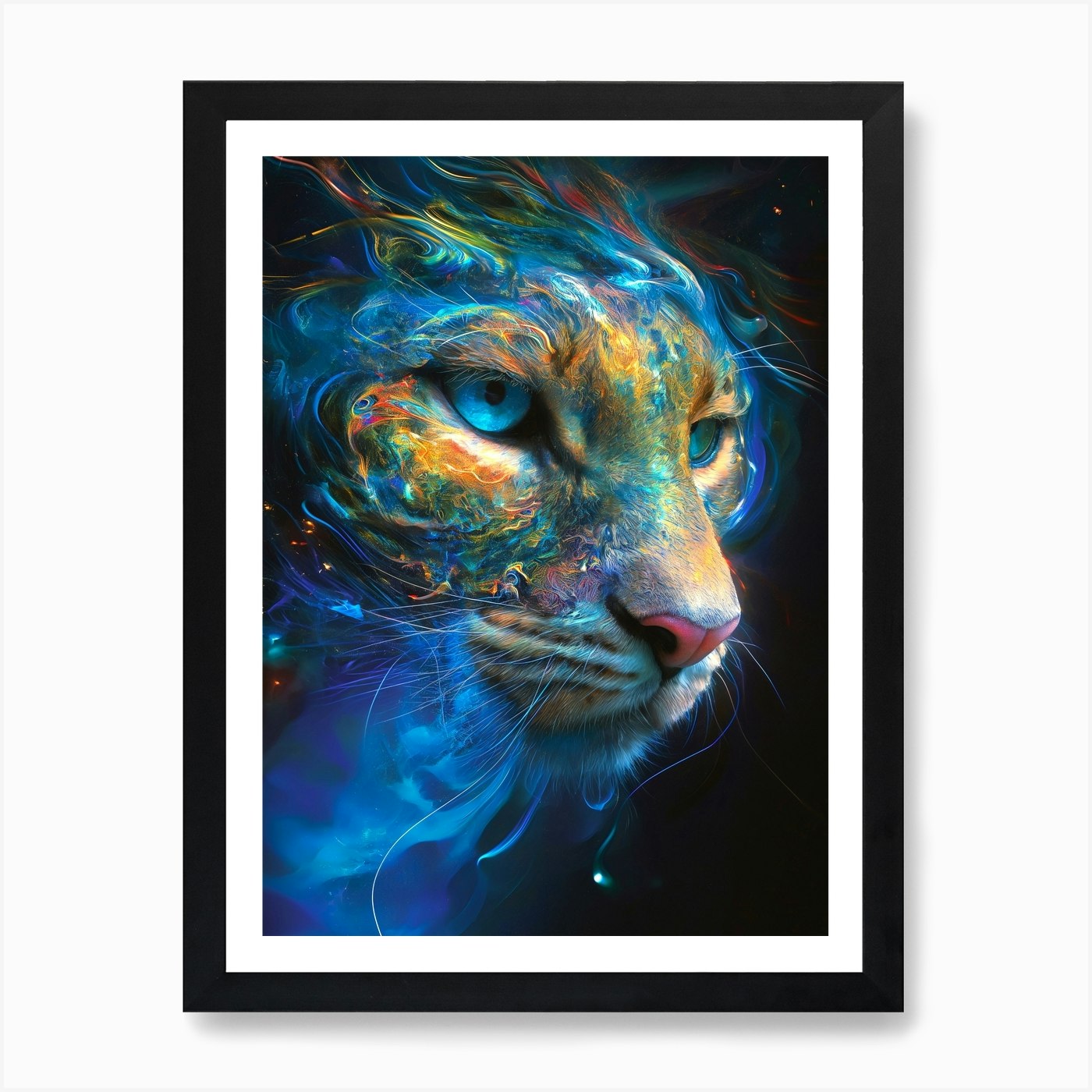 Lion With Blue Eyes Art Print Framed Wall Art Poster Canvas Print Picture