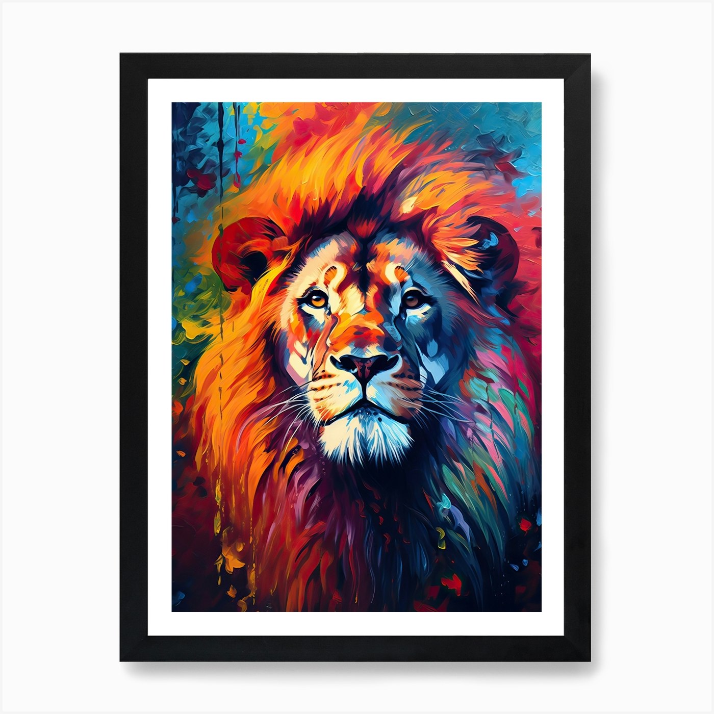 Lion Art Painting Colour Field Styl Framed Wall Art Poster Canvas Print Picture