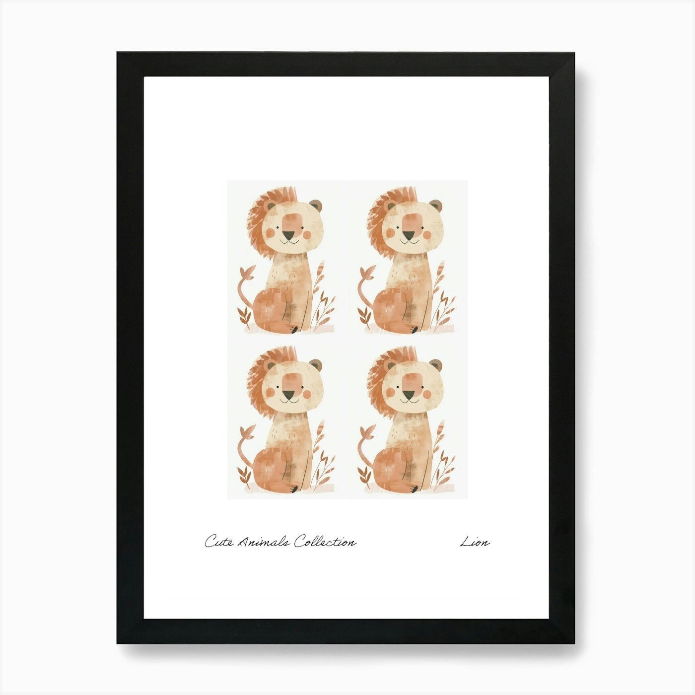 Cute Animals Collection Lion 2 Art Framed Wall Art Poster Canvas Print Picture