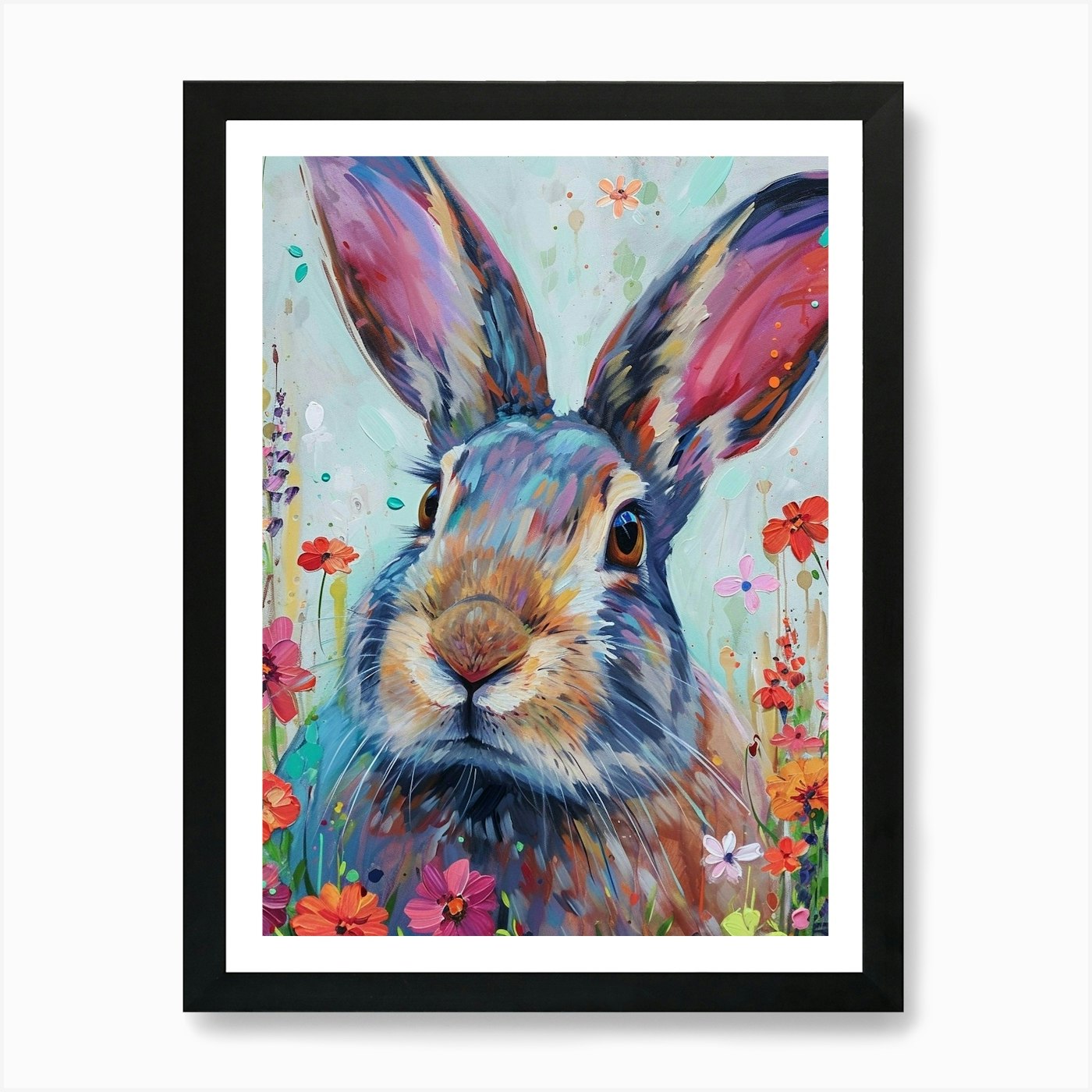Lion Head Rabbit Painting 3 Art Pri Framed Wall Art Poster Canvas Print Picture