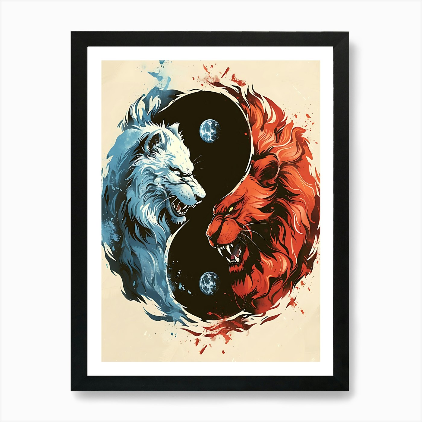 Badass Lion And Wolf 7 Art Print Framed Wall Art Poster Canvas Print Picture