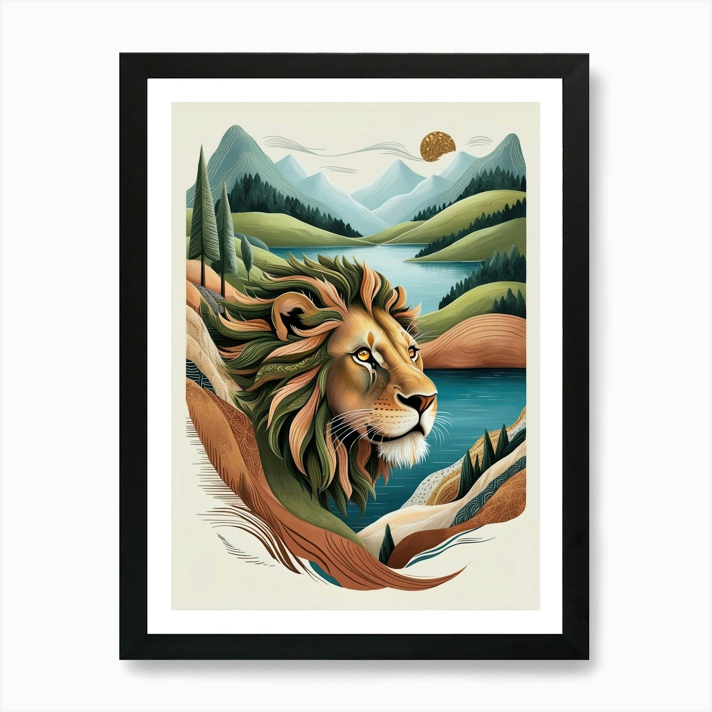 Majestic Lion Hybrid Vibrant Fantas Framed Wall Art Poster Canvas Print Picture